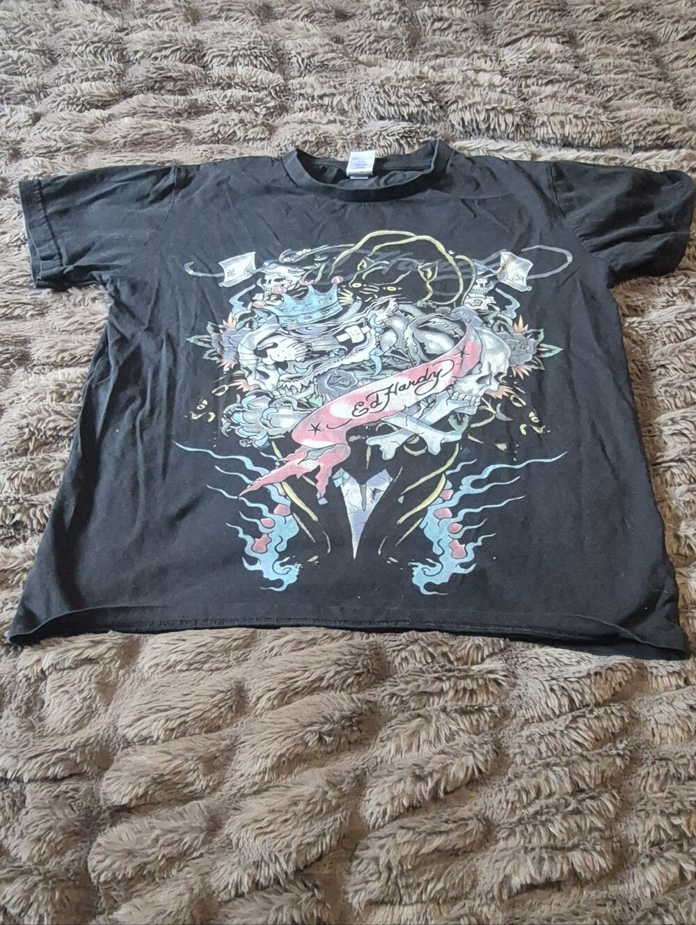 Ed Hardy Black Graphic Kids Tee Size Large